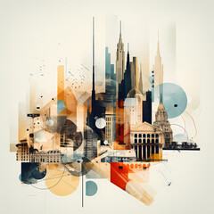 Abstract collage of city architecture and landmarks