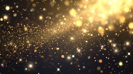 An abstract of golden bokeh lights with sparkling effects against a dark background for a festive feeling - obrazy, fototapety, plakaty