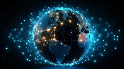 Impressive global network visualization featuring Africa and Europe lit up, showcasing interconnectedness and data exchange