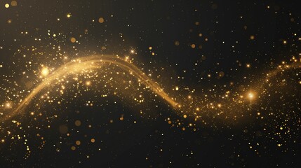 An arc of golden dust stands out against a dark, abstract background, evoking notions of triumph and achievement - obrazy, fototapety, plakaty