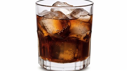 A refreshing glass of cola with ice cubes is captured in a high-quality image that evokes thirst and desire for a cold drink