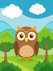 The majestic owl swoops through a vibrant forest landscape, its piercing gaze scanning the distant horizon.