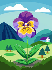 Obraz premium Delightful pansy flowers bloom amidst a picturesque landscape.
