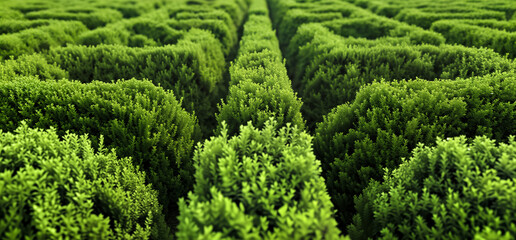 Green plant maze. converging hedges in a park	