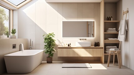 Modern bathroom interior design. The concept of a clean bathroom with sunlight penetrating the room