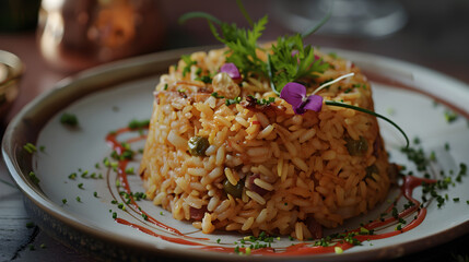 Gourmet rice delight on elegant plate
