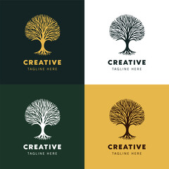 Tree logo set. Plant icon natural symbols. 4 color option. Vector EPS illustration.