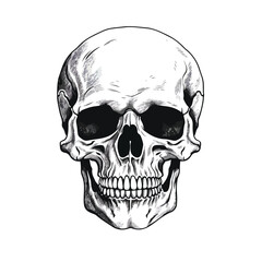 Vector illustration of human skull in ink hand draw
