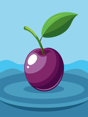 Ripe plum fruit floating on water background.