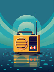 Radio chatter plays over the sound of flowing water. - obrazy, fototapety, plakaty
