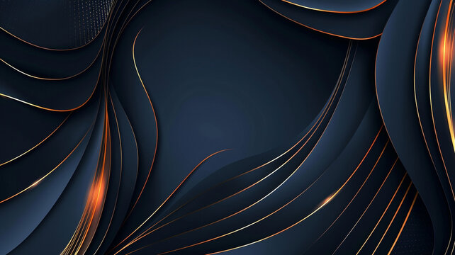 Abstract luxury glowing lines curved overlapping on dark blue background.