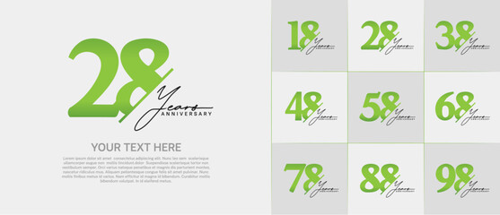 Set of Anniversary Logotype green color with black calligraphy can be use for special day celebration