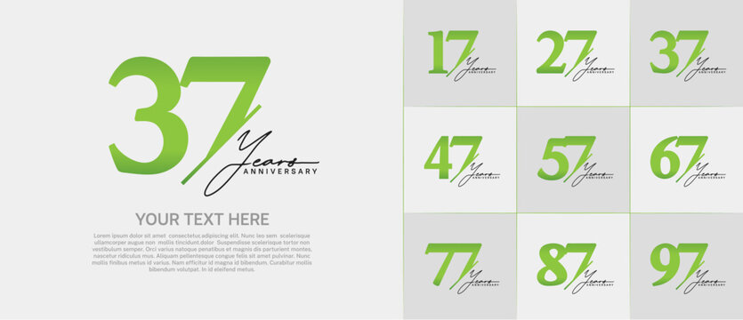 Set of Anniversary Logotype green color with black calligraphy can be use for special day celebration