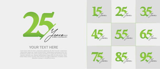 Set of Anniversary Logotype green color with black calligraphy can be use for special day celebration