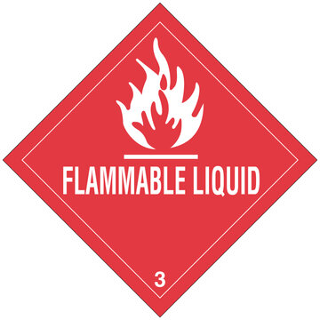 Flammable caution sign. Dangerous goods placards class 3. White on red background. Chemical safety signs and symbols.