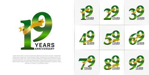 Set of Anniversary Logotype green color with gold ribbon can be use for special day celebration