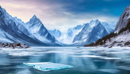 Fotobehang breathtaking landscape with frozen mountains and water background 16 9 widescreen backdrop wallpapers © Faith