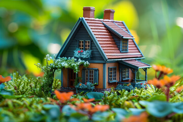 Fototapeta na wymiar Miniature house in the grass