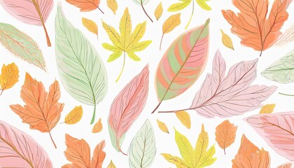 autumn leaves on a white background pattern soft pastel color