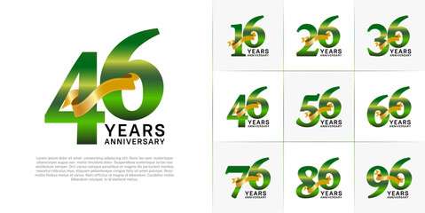 Set of Anniversary Logotype green color with gold ribbon can be use for special day celebration