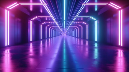 A digitally created high-tech tunnel with cool neon lighting gives a feel of advanced and clean technology