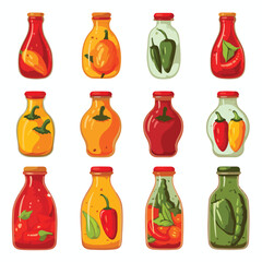 Vector set of pepper bottle flat vector illustratio