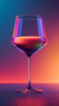 A minimalist 3D Blender wine glass with neon liquid
