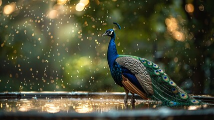 A peacock doing tai chi minimalist royal garden
