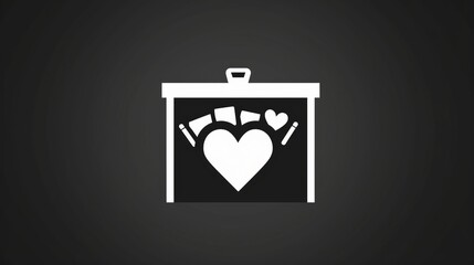 A sleek design showcasing a donation box symbol with heart and utensils on a dark background