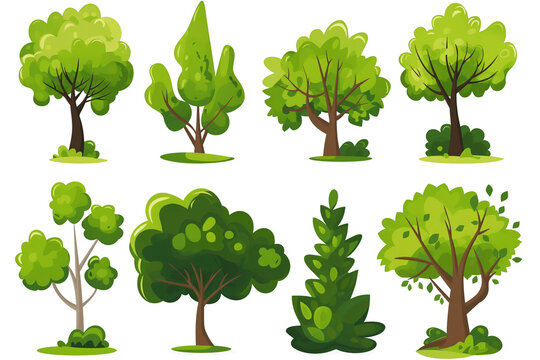 Cartoon forest tree bush with foliage isolated on transparent background