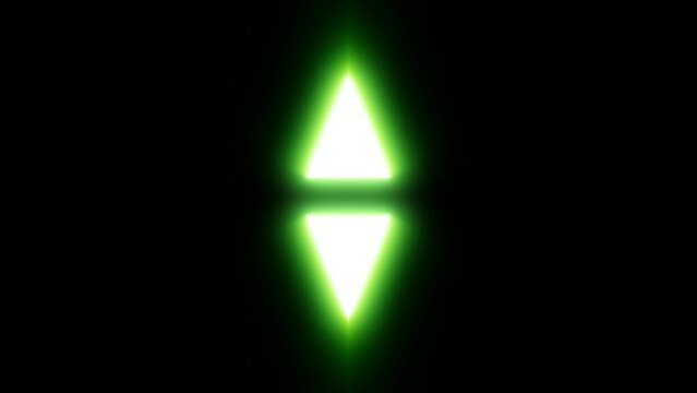Rotating green crystal of two parts on a black screen. Game character concept for overhead placement. Animation for a human NPC simulator in 4K. Effect of energy artifact and standard of living.