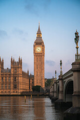 The Big Ben and Houses of Parliament against blue sky - London, UK.vertical banner