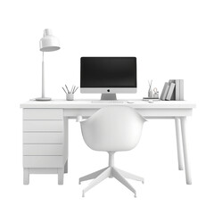 computer desk and computer chair isolated on white background