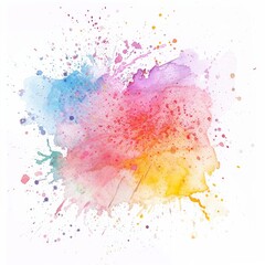 Vibrant watercolor explosion in rainbow hues on a pristine white background, embodying creativity and artistic expression.