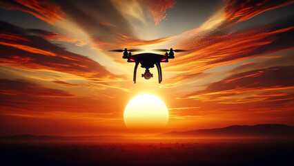 Drone Silhouette Against Vibrant Sunset Sky