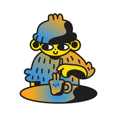 Young man making coffee male person character