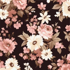 Behang Wallpaper seamless vintage pink flower pattern on b © iclute