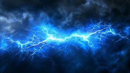 Fototapeta na wymiar A powerful display of electric lightning storm with bright blue bolts surrounded by menacing dark clouds