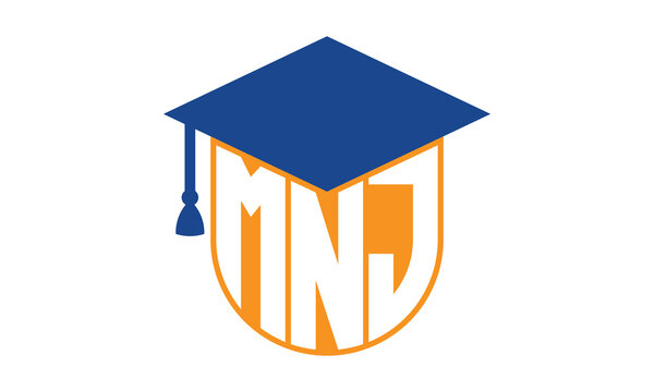 MNJ initial letter academic logo design vector template. school college logo, university logo, graduation cap logo, institute logo, educational logo, library logo, teaching logo, book shop, varsity	
