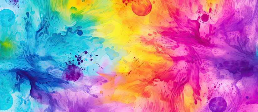 A close up of a vibrant watercolor background featuring a pattern of rainbow colors including magenta, pink, and electric blue in circular shapes, perfect for art enthusiasts