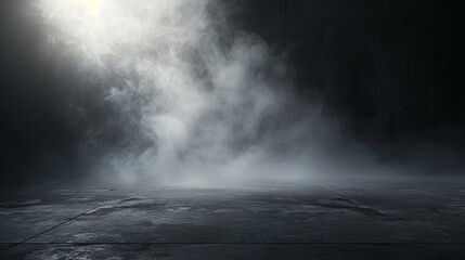 An atmospheric image showcasing a misty fog hovering over a dark, mysterious ground surface, imparting a sense of intrigue - obrazy, fototapety, plakaty