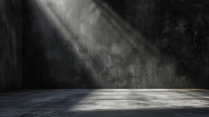 An image showing beams of sunlight streaming into an otherwise dark and gloomy concrete room - obrazy, fototapety, plakaty