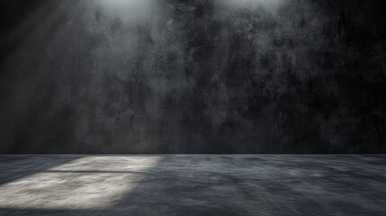 A moody, atmospheric shot of an empty space with dramatic lighting casting shadows on textured walls - obrazy, fototapety, plakaty