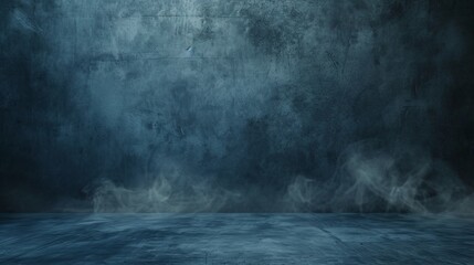 Atmospheric shot of a haunting blue smoke settling against an old concrete wall - obrazy, fototapety, plakaty
