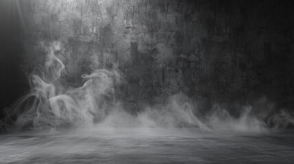 Subtle smoke tendrils drift in a faintly illuminated space, creating a sense of calm yet somber atmosphere