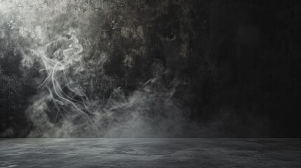 A stark room with a wall consumed by shadow, a gentle wisp of smoke gives a touch of the eerie