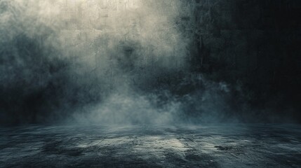 Intensely foggy atmosphere enveloping a dark room, creating a sense of mystery and drama