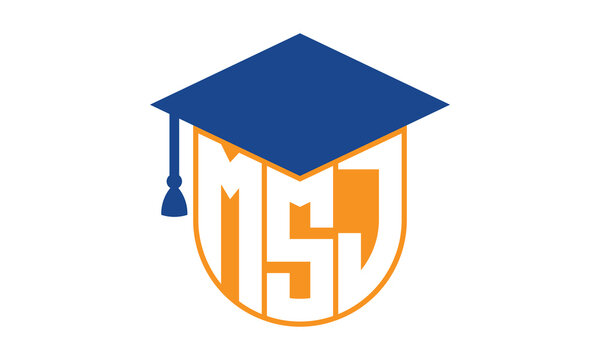 MSJ initial letter academic logo design vector template. school college logo, university logo, graduation cap logo, institute logo, educational logo, library logo, teaching logo, book shop, varsity	
