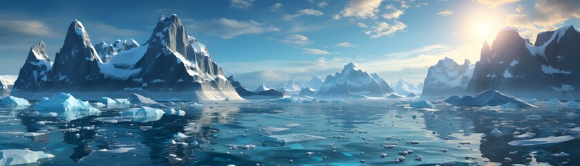 Ice sheets melting in the arctic ocean or waters. Global warming, climate change, greenhouse gas, ecology concept - obrazy, fototapety, plakaty