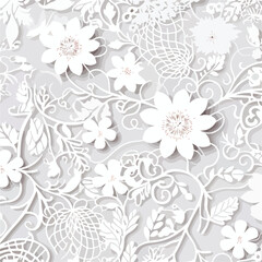 White vector seamless lace with a floral ornament t